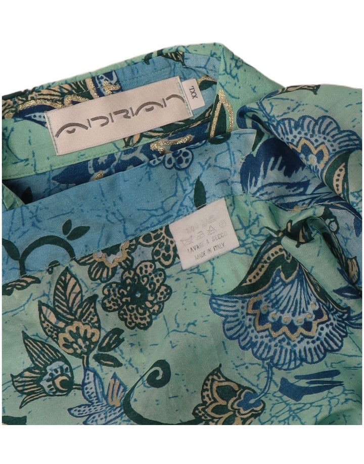 Vintage Mens Shirt 2XL Blue Floral Silk