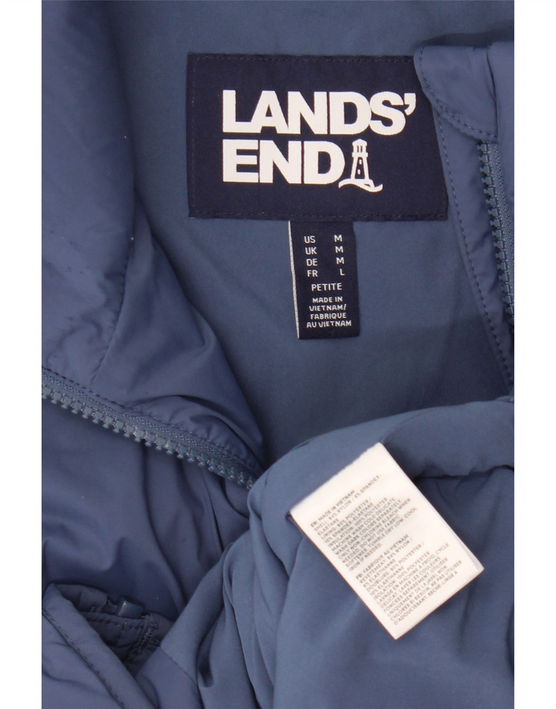 Lands End Mens Petite Padded Gilet UK 38 Medium Navy Blue Nylon