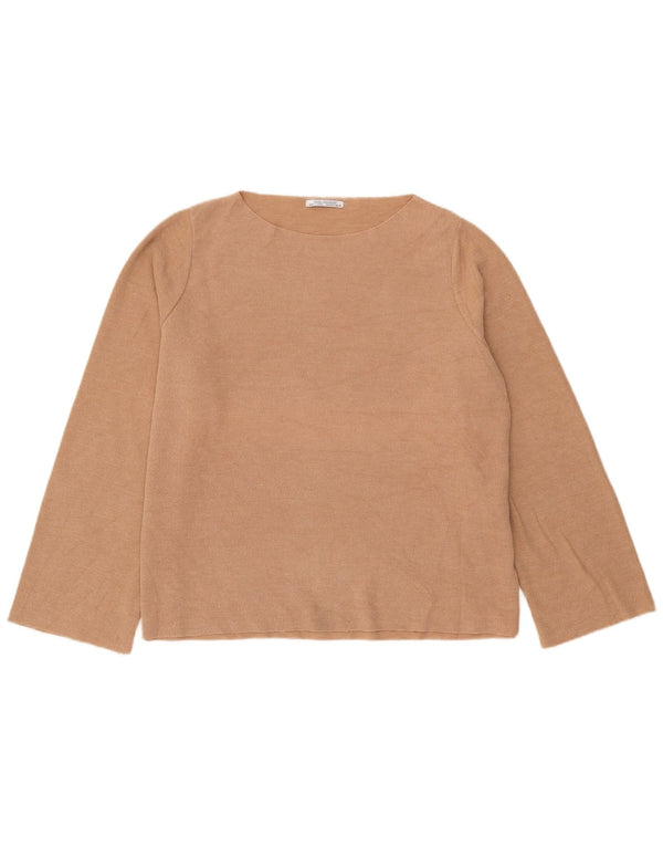 Zara Womens Trafaluc Oversized Top Long Sleeve UK 16 Large Beige Cotton