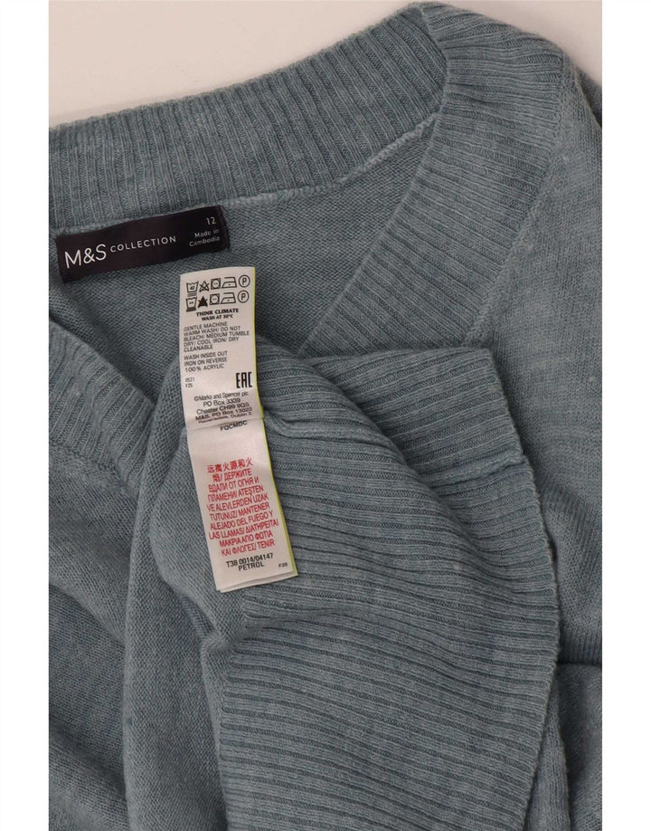 Marks & Spencer Womens V-Neck Jumper Sweater UK 12 Medium Blue Acrylic