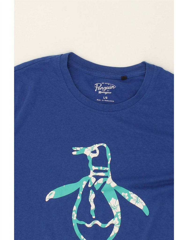 PENGUIN Mens Slim Graphic T-Shirt Top Large Blue Cotton | Vintage Penguin | Thrift | Second-Hand Penguin | Used Clothing | Messina Hembry 