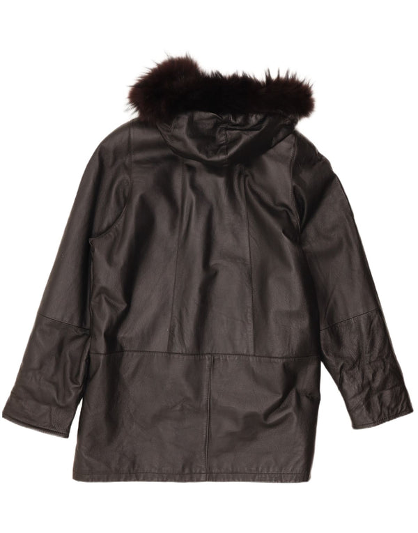 Privilegi Womens Hooded Oversized Leather Coat IT 50 XL Black Leather