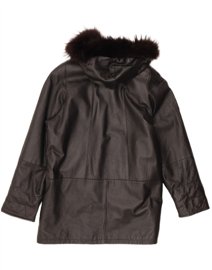 Privilegi Womens Hooded Oversized Leather Coat IT 50 XL Black Leather