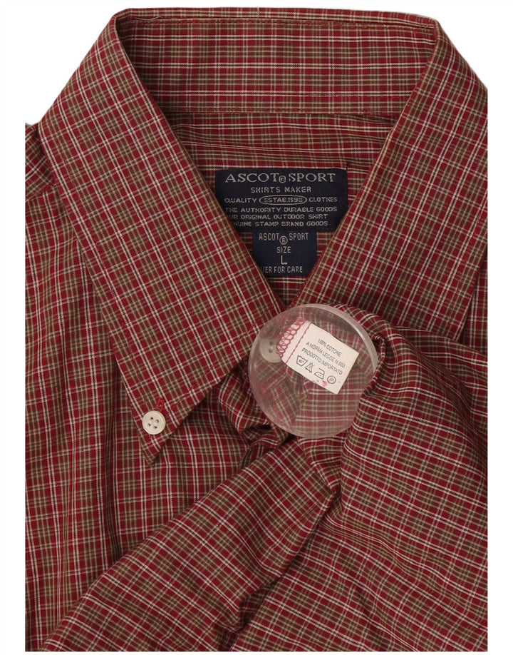 ASCOT SPORTS Mens Shirt Large Burgundy Gingham Cotton