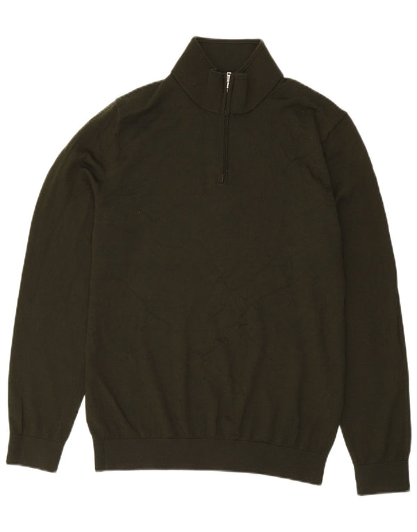 Reiss Mens Zip Neck Jumper Sweater Large Green Acrylic