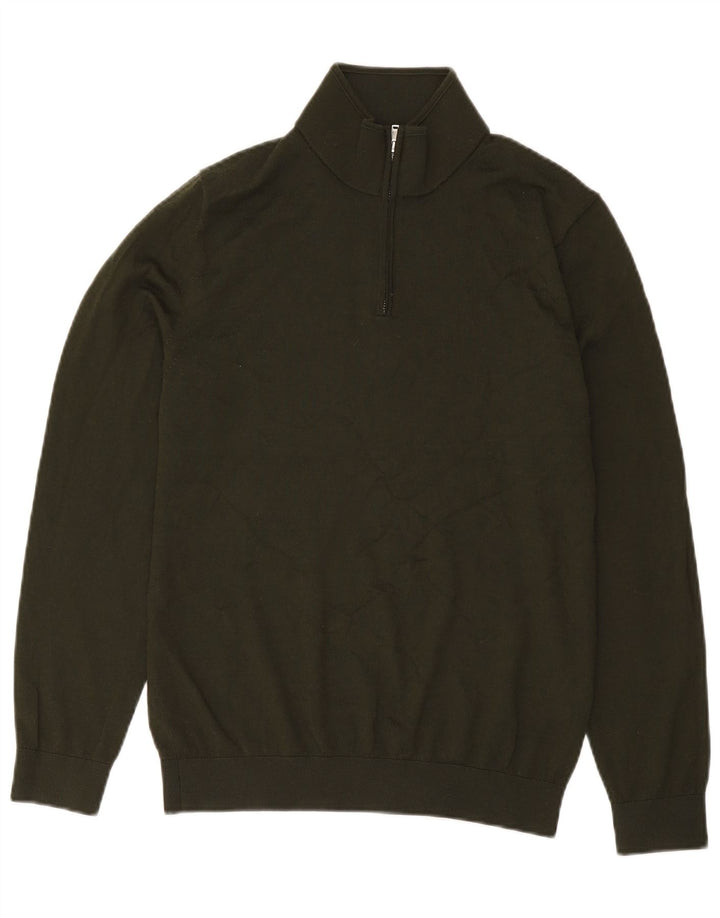 Reiss Mens Zip Neck Jumper Sweater Large Green Acrylic
