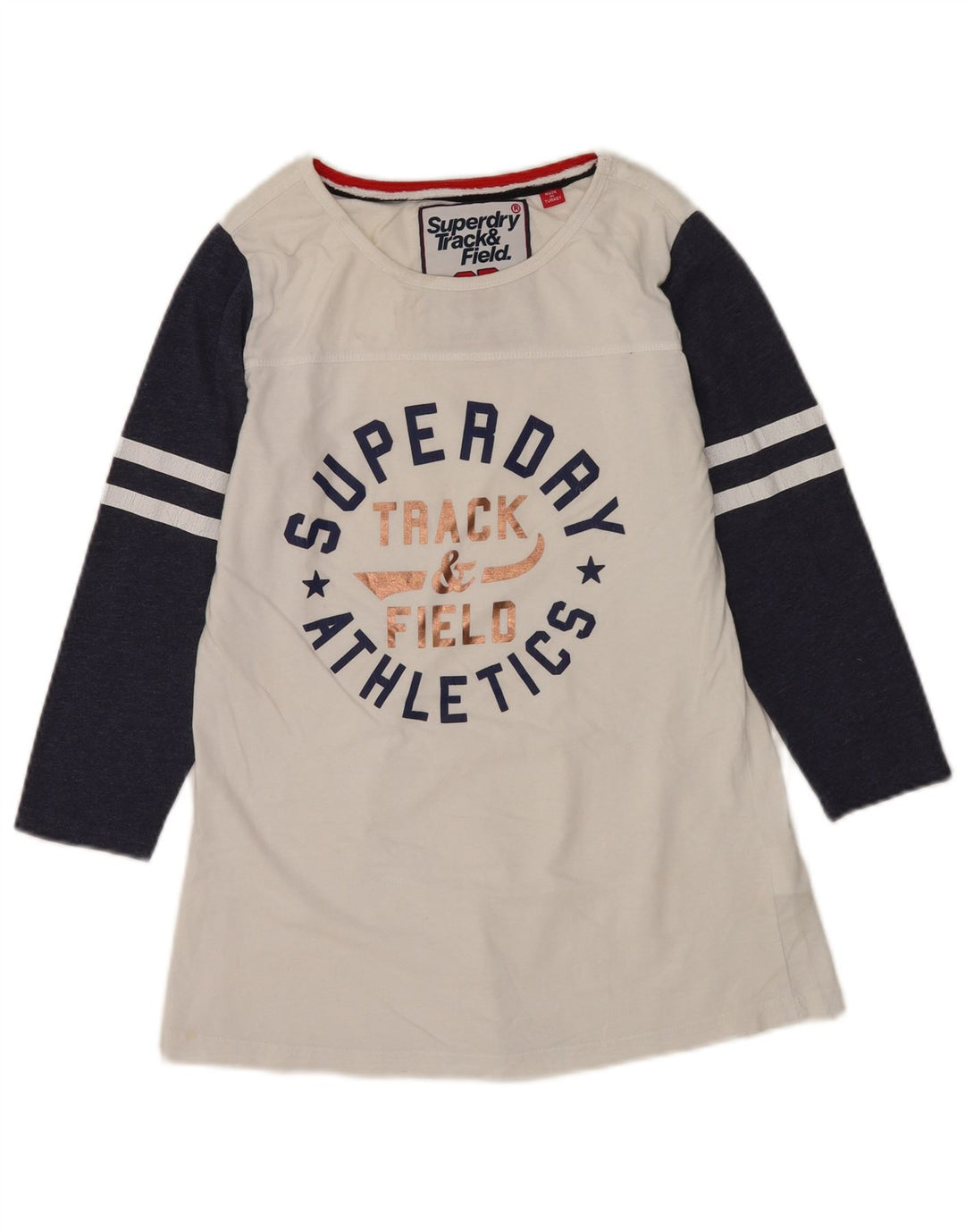 Superdry Womens Graphic Top 3/4 Sleeve UK 12 Medium White Colourblock