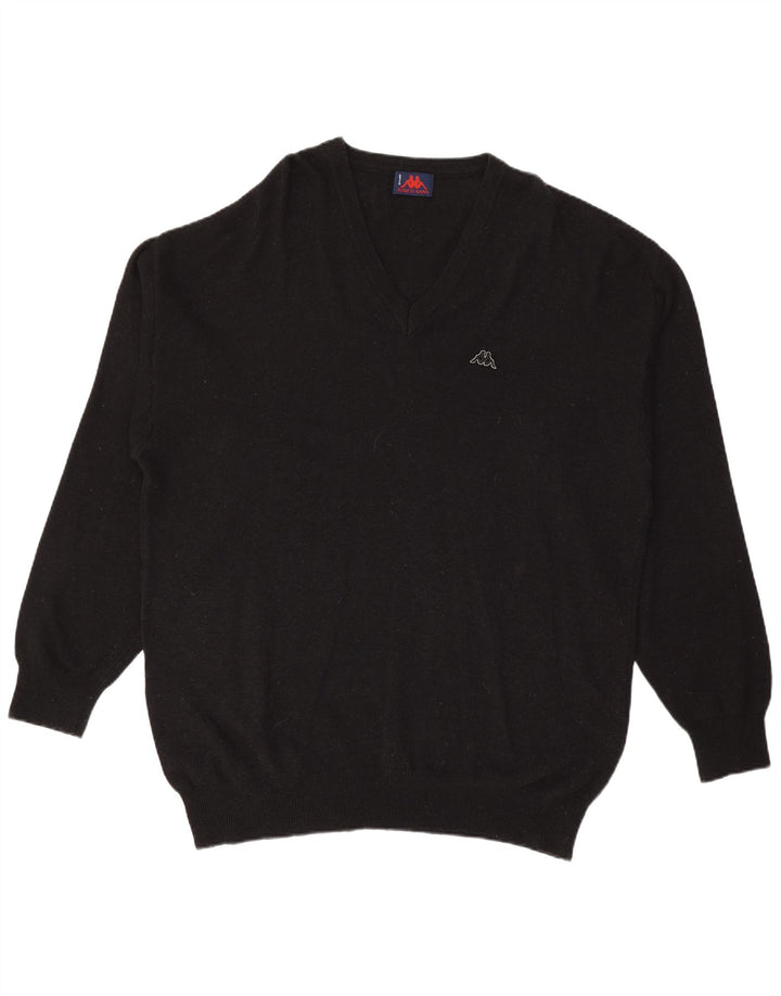 KAPPA Mens V-Neck Jumper Sweater XL Black Wool