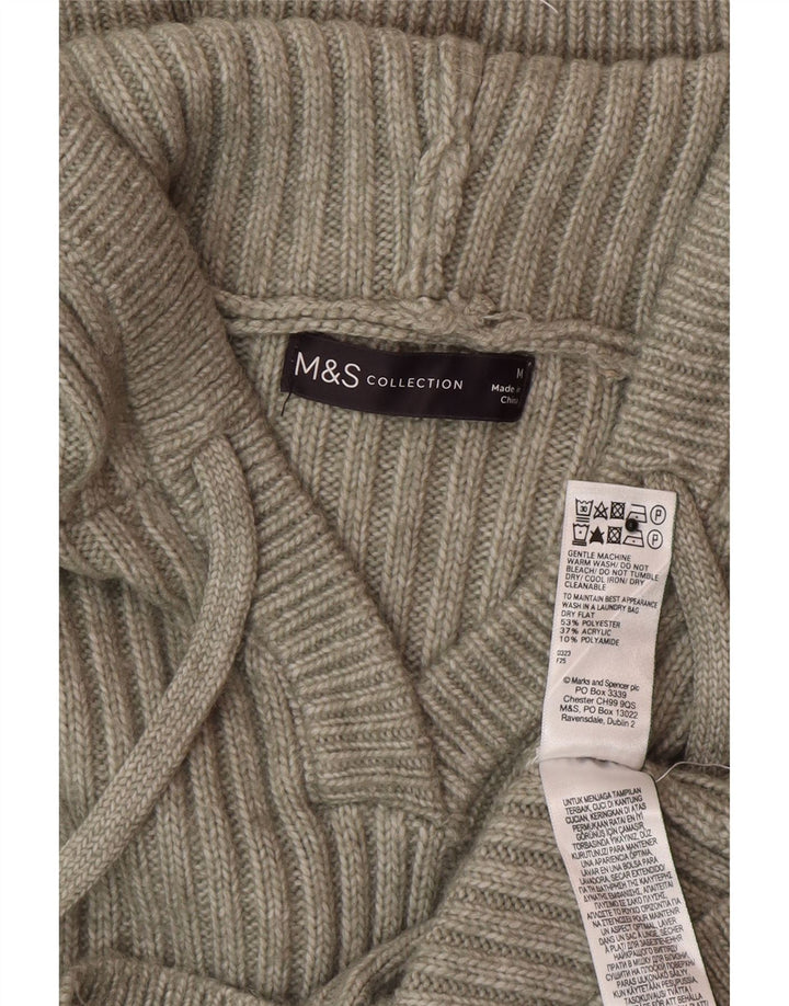 Marks & Spencer Womens Hooded Jumper Sweater UK 14 Medium Green Polyester