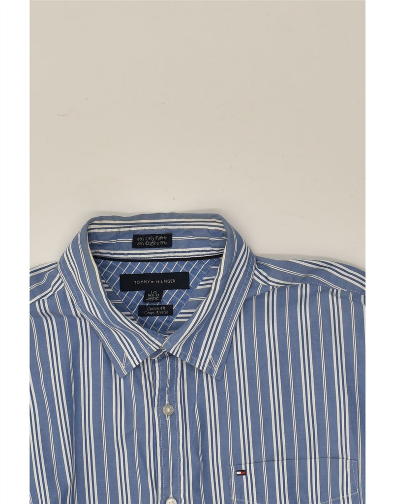 TOMMY HILFIGER Mens Custom Fit Shirt Size 16 1/2 Large Blue Striped Cotton | Vintage Tommy Hilfiger | Thrift | Second-Hand Tommy Hilfiger | Used Clothing | Messina Hembry 