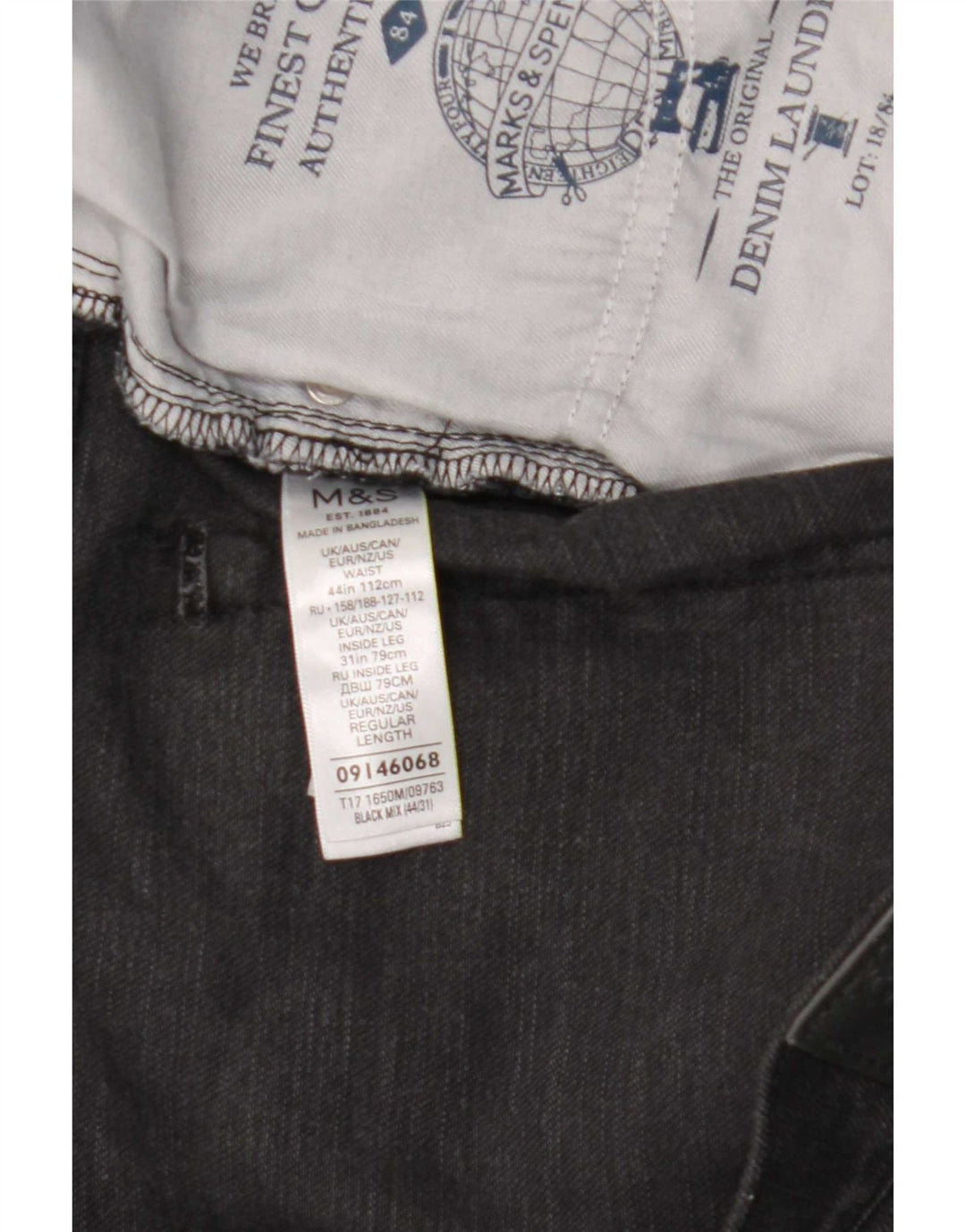 Marks & Spencer Mens Straight Jeans W44 L31 Black Cotton