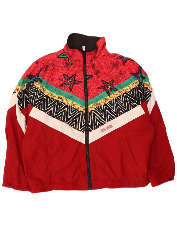 Vintage Mens Abstract Pattern Tracksuit Top Jacket Large Red Polyester
