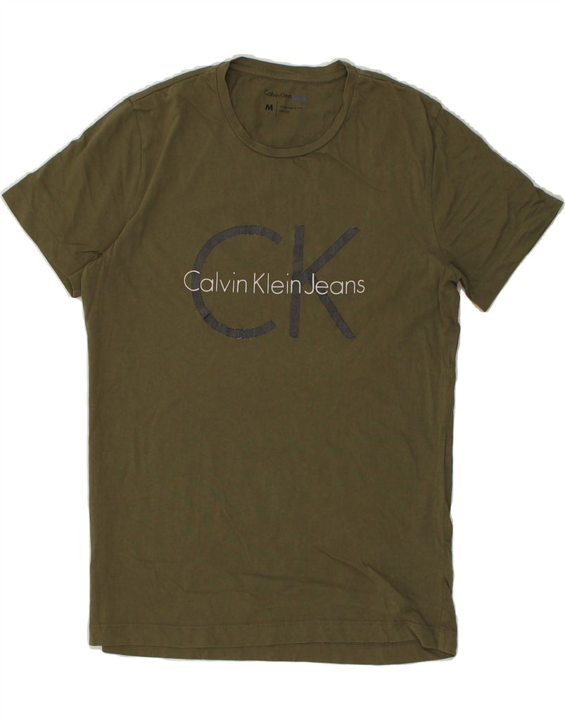 CALVIN KLEIN JEANS Mens Graphic T-Shirt Top Medium Green Cotton Vintage Calvin Klein Jeans and Second-Hand Calvin Klein Jeans from Messina Hembry 