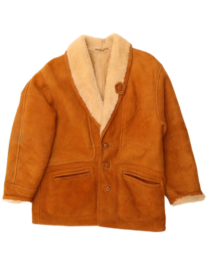 Vintage Mens Shearling Jacket IT 52 XL Brown Leather