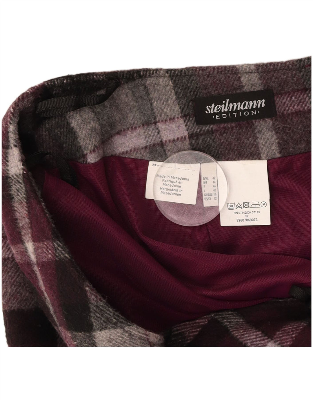 STEILMANN  Womens Straight Skirt UK 16 Large W38 Burgundy Check