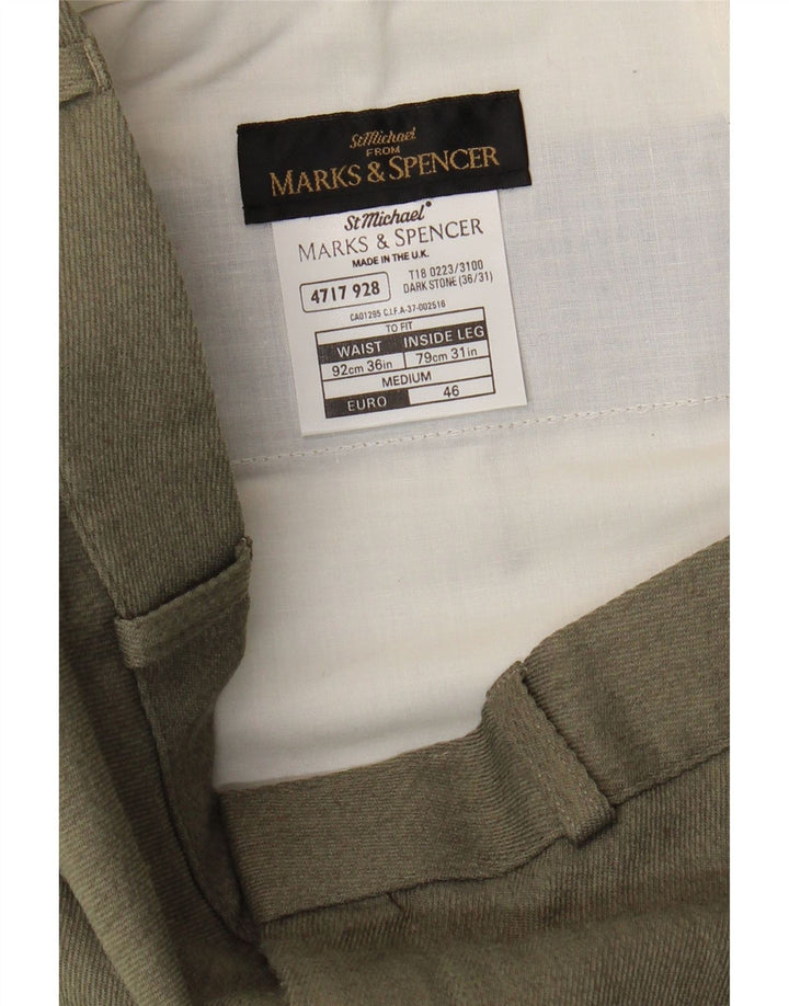 Marks & Spencer Mens Straight Chino Trousers W36 L31 Grey Polyester