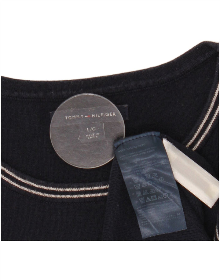 TOMMY HILFIGER Womens Boat Neck Jumper Sweater UK 14 Large Navy Blue