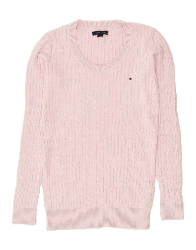 TOMMY HILFIGER Womens Crew Neck Jumper Sweater UK 2 2XS Pink Cotton | Vintage Tommy Hilfiger | Thrift | Second-Hand Tommy Hilfiger | Used Clothing | Messina Hembry 