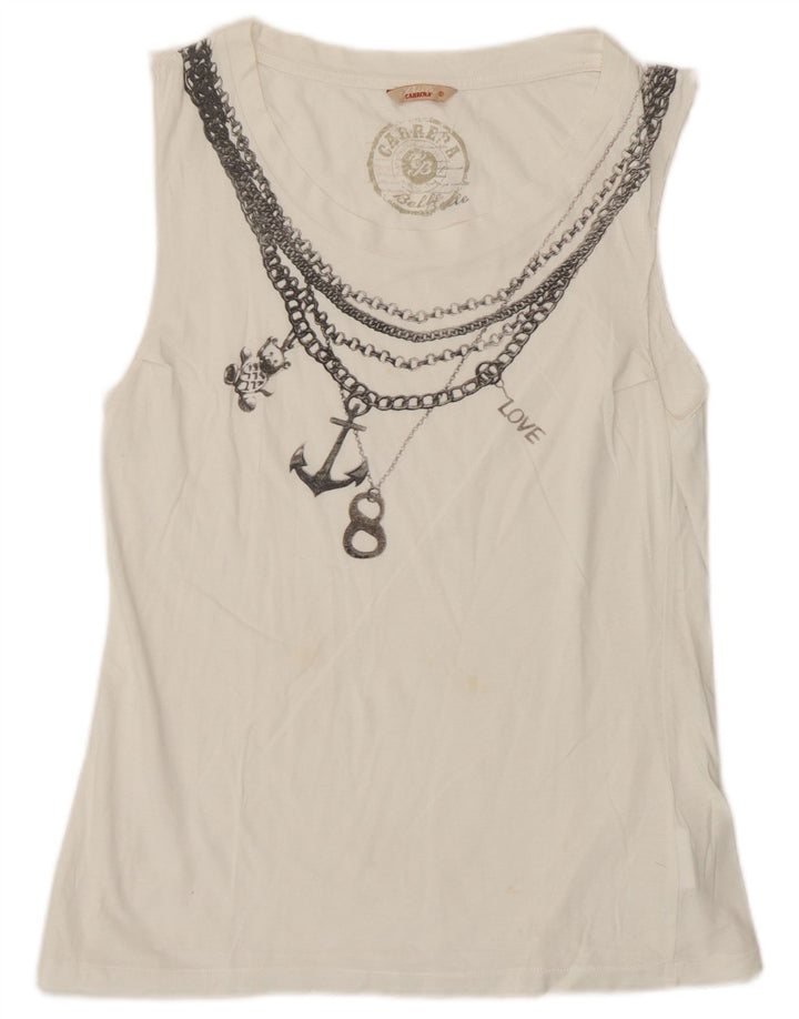 Carrera Womens Graphic Vest Top UK 10 Small White Cotton
