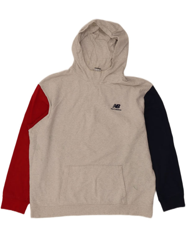 New Balance Mens Hoodie Jumper 2XL Grey Colourblock Cotton