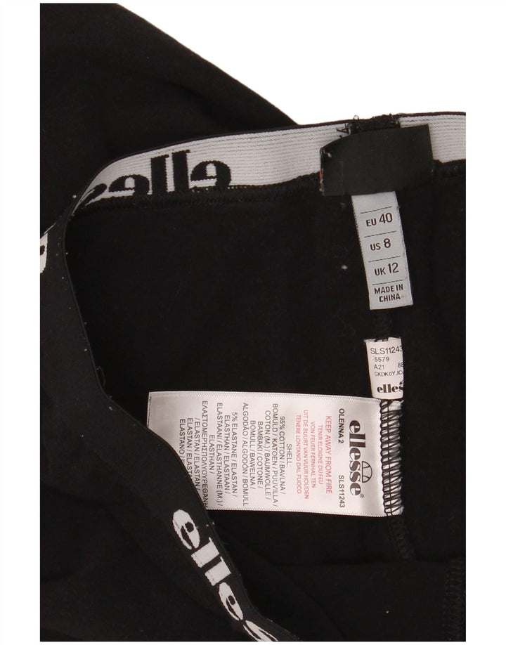 ELLESSE Womens Graphic Leggings UK 12 Medium  Black Cotton
