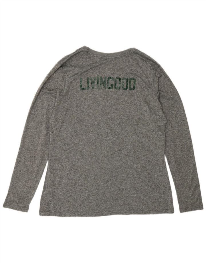 Nike Womens Dri Fit Graphic Top Long Sleeve UK 16 Large Grey Flecked