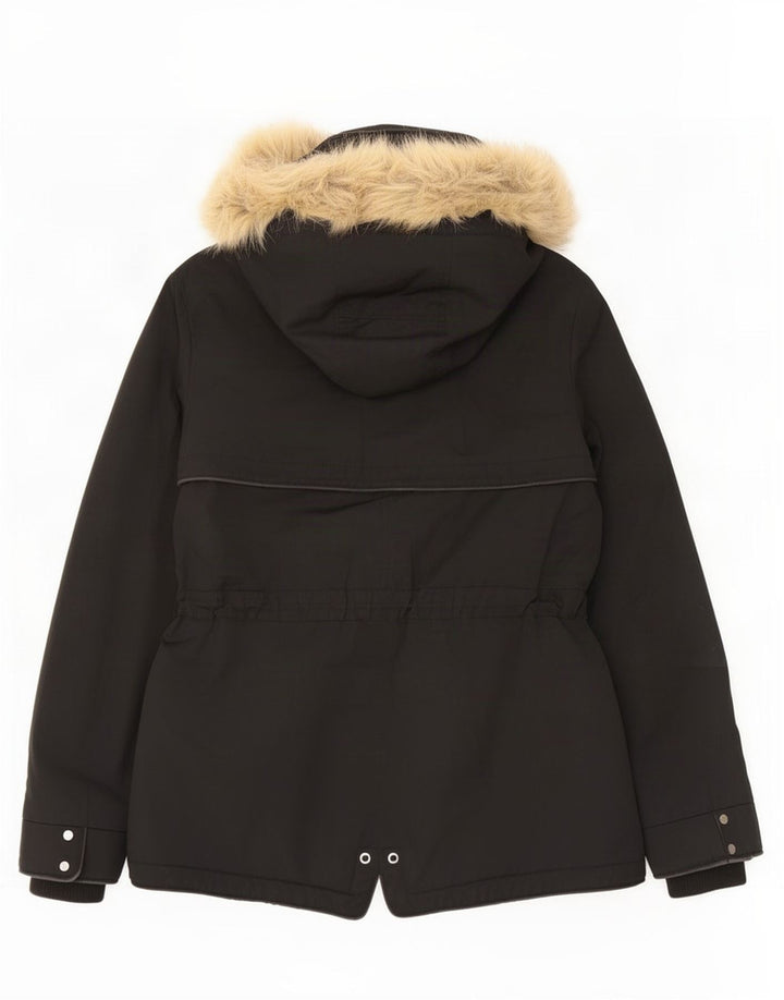Zara Womens Hooded Parka Jacket UK 6 XS Black Polyester