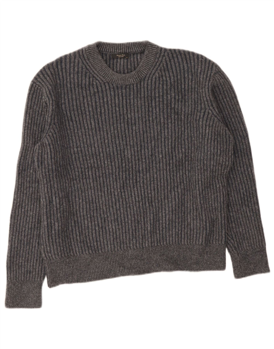 Massimo Dutti Womens Crew Neck Jumper Sweater UK 16 Large Grey Wool