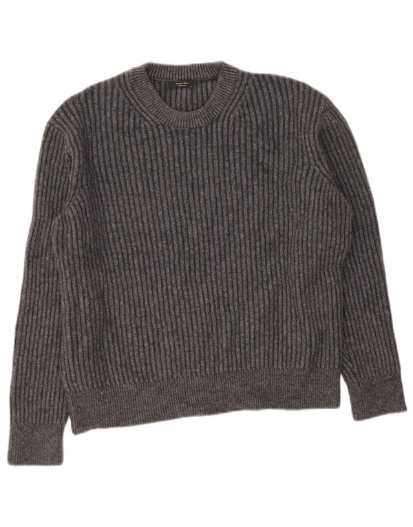 Massimo Dutti Womens Crew Neck Jumper Sweater UK 16 Large Grey Wool