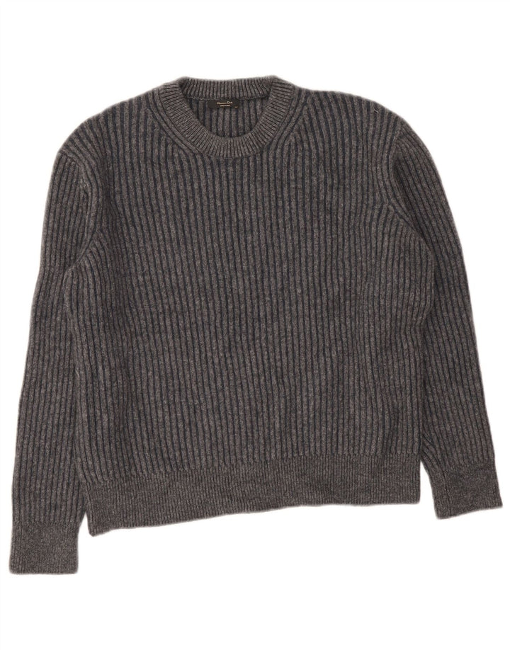 Massimo Dutti Womens Crew Neck Jumper Sweater UK 16 Large Grey Wool