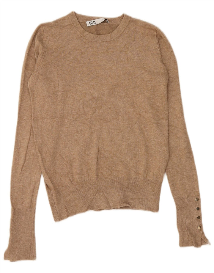 Zara Womens Boat Neck Jumper Sweater UK 8 Small Brown