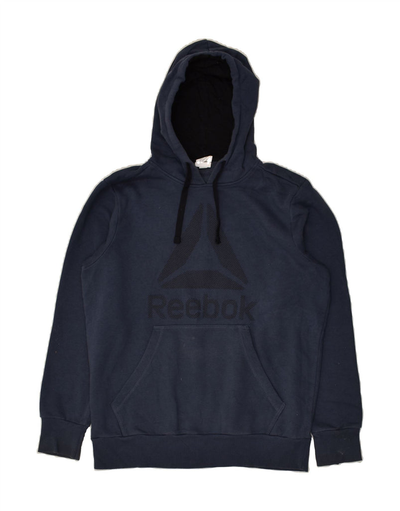 REEBOK Mens Graphic Hoodie Jumper Large Navy Blue Cotton | Vintage Reebok | Thrift | Second-Hand Reebok | Used Clothing | Messina Hembry 