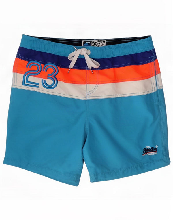 Superdry Mens Graphic Swimming Shorts Medium Blue Colourblock Polyester