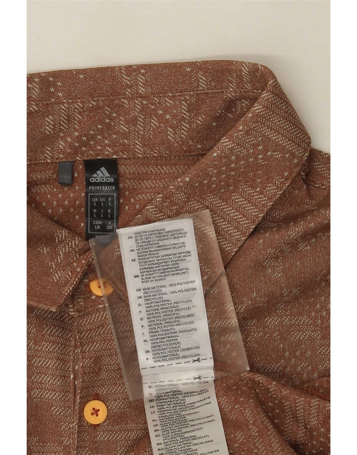 Adidas Mens Polo Shirt Large Brown Geometric Polyester