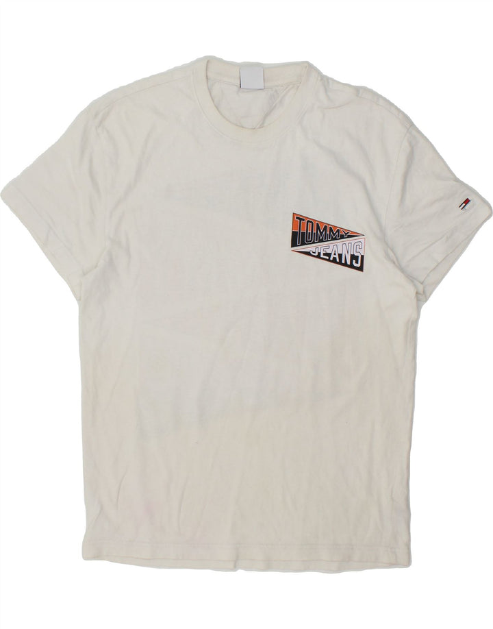 TOMMY HILFIGER Mens Graphic T-Shirt Top Small White Cotton Vintage Tommy Hilfiger and Second-Hand Tommy Hilfiger from Messina Hembry 