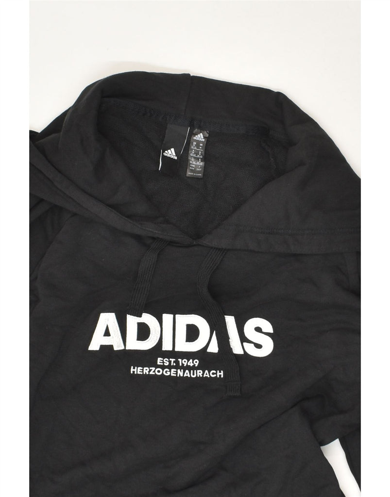 ADIDAS Womens Graphic Hoodie Jumper UK 12/14 Medium Black Cotton | Vintage Adidas | Thrift | Second-Hand Adidas | Used Clothing | Messina Hembry 