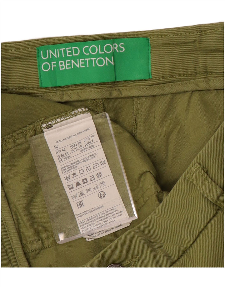 BENETTON Womens High Waist Slim Chino Trousers UK 10 Small W30 L29 Khaki