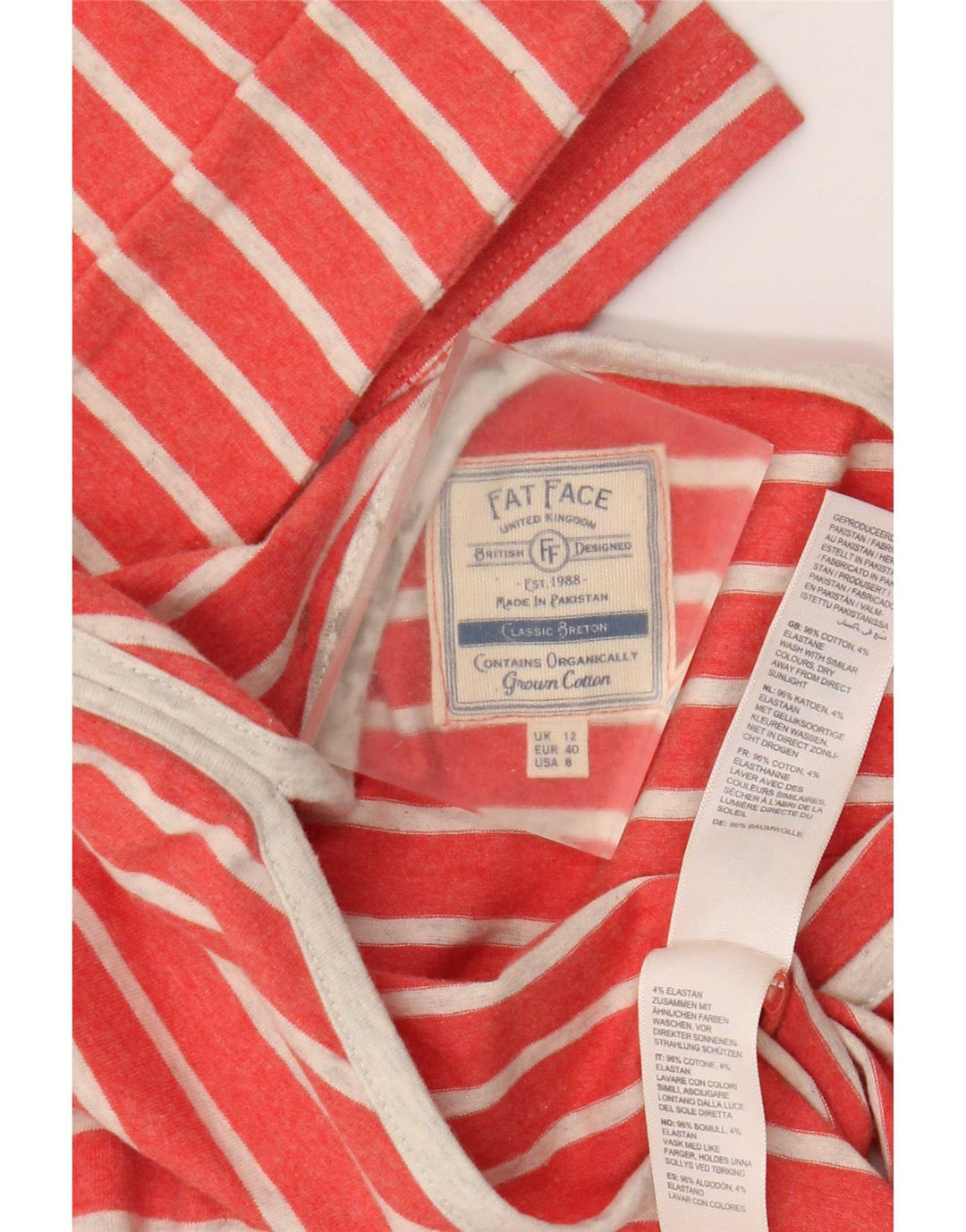 Fat Face Womens Top Long Sleeve UK 12 Medium Orange Striped Cotton