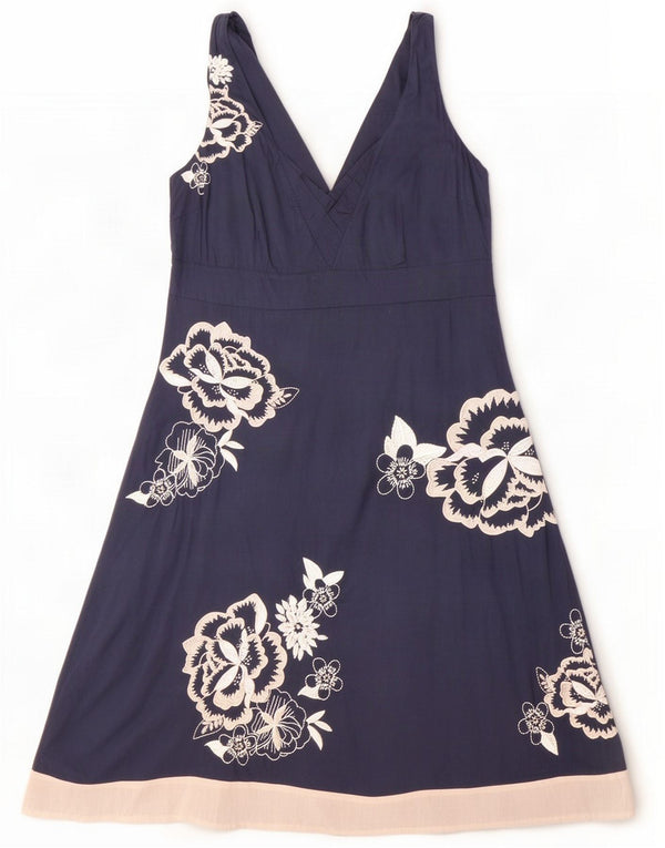 Monsoon Womens Sleeveless A-Line Dress UK 16 Large Navy Blue Floral Cotton