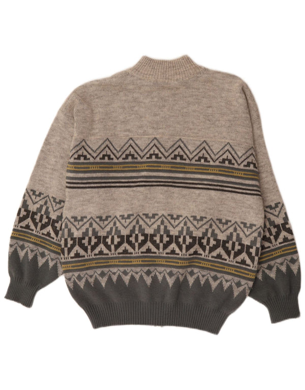 Maremma  Mens Cardigan Sweater Medium Grey Fair Isle Polyacrylic