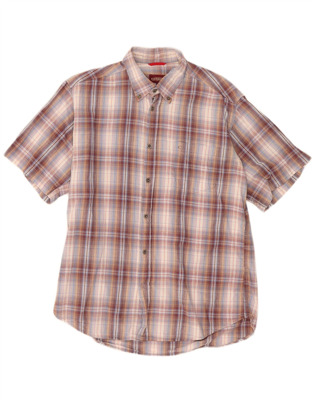 Carrera Mens Short Sleeve Shirt Large Burgundy Check Cotton