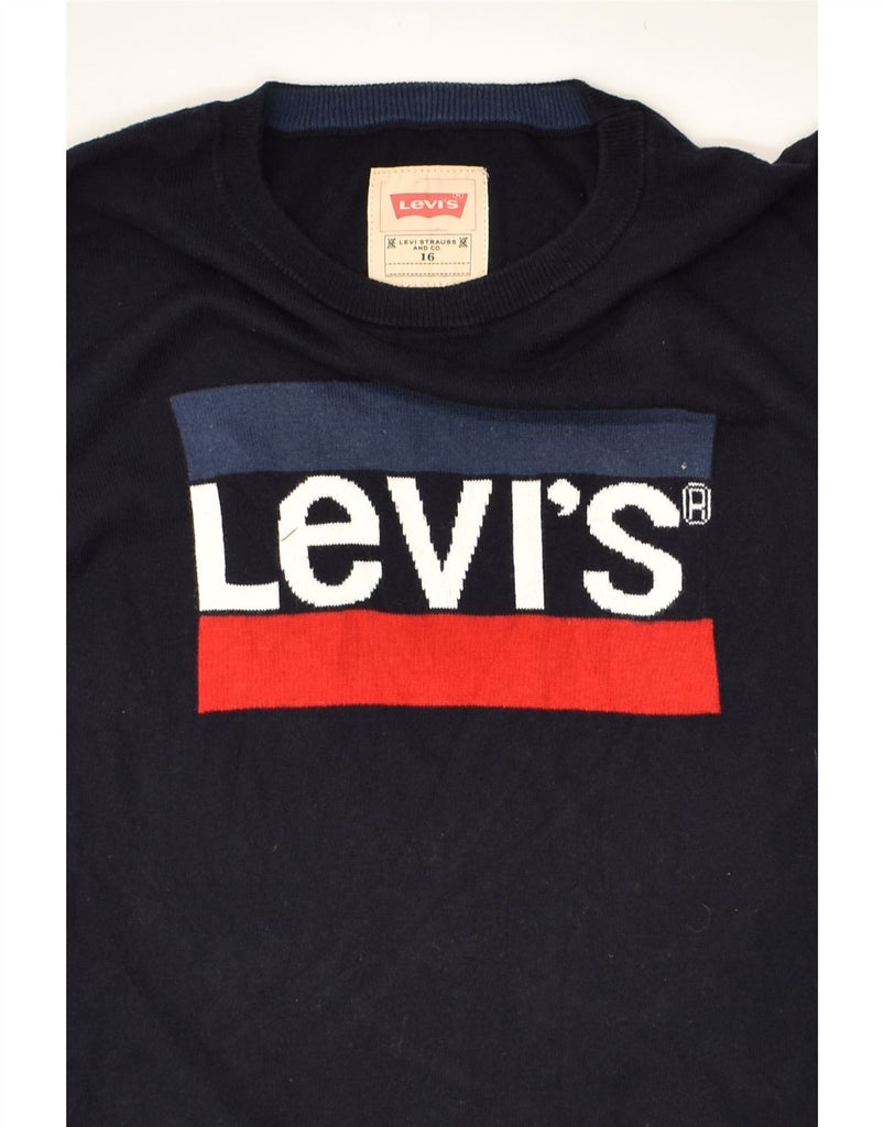 LEVI'S Boys Graphic Sweatshirt Jumper 15-16 Years Navy Blue Cotton | Vintage Levi's | Thrift | Second-Hand Levi's | Used Clothing | Messina Hembry 