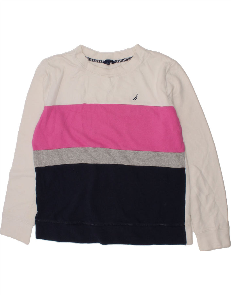 NAUTICA Girls Sweatshirt Jumper 11-12 Years Small White Colourblock Cotton Vintage Nautica and Second-Hand Nautica from Messina Hembry 