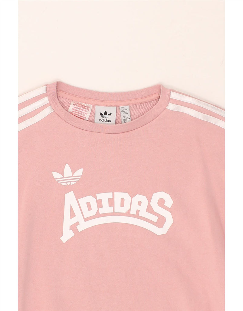 ADIDAS Girls Graphic Sweatshirt Jumper 12-13 Years Pink Cotton | Vintage Adidas | Thrift | Second-Hand Adidas | Used Clothing | Messina Hembry 