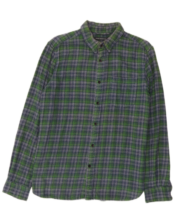 French Connection Mens Flannel Shirt Medium Green Check Cotton