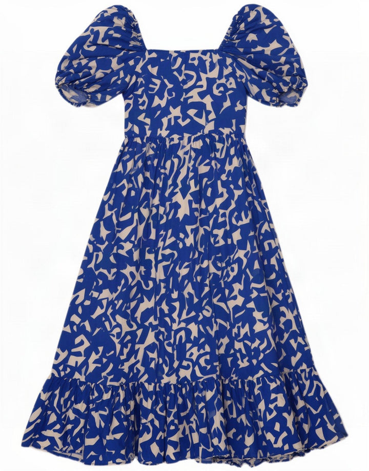 Zara Womens Abstract Pattern Ruffle Tiered Dress UK 14 Large Blue