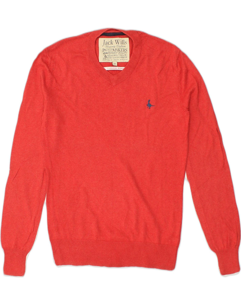 JACK WILLS Mens V-Neck Jumper Sweater XS Red Cotton | Vintage Jack Wills | Thrift | Second-Hand Jack Wills | Used Clothing | Messina Hembry 