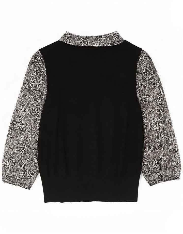 Marks & Spencer Womens 3/4 Sleeve Blouse Top UK 14 Medium Black Colourblock