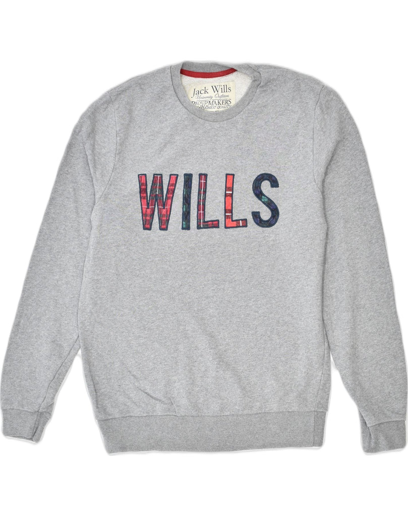 JACK WILLS Mens Graphic Sweatshirt Jumper Small Grey Cotton | Vintage | Thrift | Second-Hand | Used Clothing | Messina Hembry 