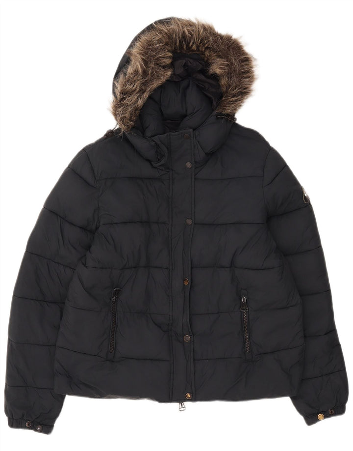 Superdry Womens Hooded Padded Jacket UK 12 Medium Black